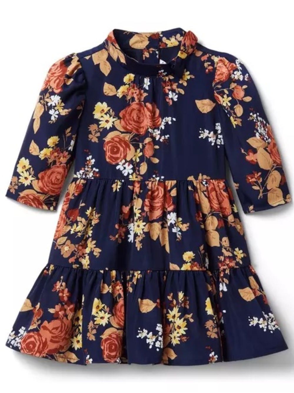Janie and Jack Navy Floral Tiered Dress with Rust Roses